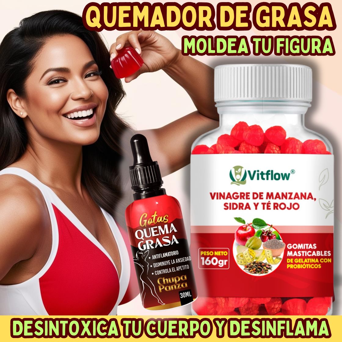 Fitflex © Gomitas Vinagre Manzana+ Gotas Quema Grasa